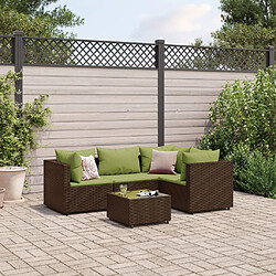 vidaXL Salon de jardin 5 pcs avec coussins Marron Résine tressée