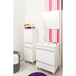 Dansmamaison Ensemble sous vasque 1 tiroir 2 portes 60 cm Blanc + Miroir + Colonne - BOMBA