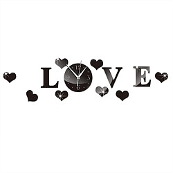 Wewoo Sticker noir Creative AMOUR Horloge Miroir Acrylique DIY Wall