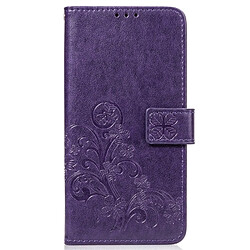 Wewoo Housse Coque Étui en cuir à motif de fleurs repiquées Lucky Clover pour HuY9 (2019) / Enjoy 9 Plus, avec support, logements pour cartes, portefeuille et dragonne (violet)