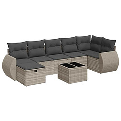 vidaXL Salon de jardin 8 pcs avec coussins gris clair résine tressée