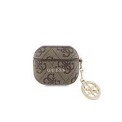 Guess Maroquinerie Guess Coque pour Airpods 3 4G Script avec Charm Scintillant Ornée de Strass Marron