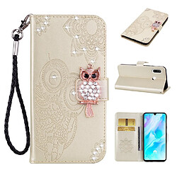 Etui en PU décor de strass imprimé hibou or pour votre Huawei Y6p