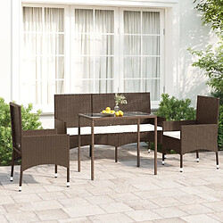 Maison Chic Salon de jardin 4 pcs + coussins - Mobilier/Meubles de jardin - Table et chaises d'extérieur Marron Résine tressée -MN14143