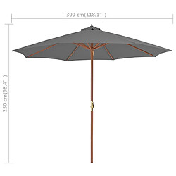 vidaXL Parasol d'extérieur avec mât en bois 300 cm anthracite pas cher