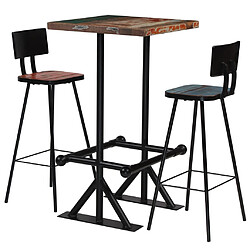 vidaXL Mobilier de bar 3 pcs Bois de récupération massif Multicolore