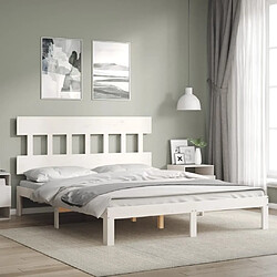 Maison Chic Lit adulte - Cadre Structure de lit avec tête de lit Contemporain blanc King Size bois massif -MN84678