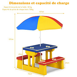 Avis Decoshop26 Ensemble de jardin pour enfant ensemble table et banc enfant en pp avec parasol multicolore 20_0000560