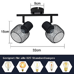 Avis NETTLIFE Plafonnier 2 spots E27 Max. 25W Vintage 2 Ampoules - Spot d'Intérieur Rotatif à 330°en Métal Noir pour Couloir Salon Cuisine Sans Ampoule