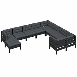 Avis Maison Chic Salon de jardin 10 pcs + coussins - Mobilier/Meubles de jardin - Table et chaises d'extérieur Noir Bois de pin -MN16227