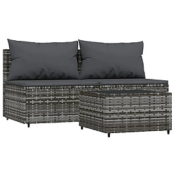 vidaXL Salon de jardin 3 pcs avec coussins Gris Résine tressée