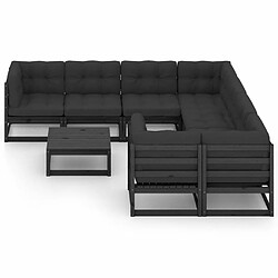 Avis Maison Chic Salon de jardin 9 pcs + coussins - Mobilier/Meubles de jardin - Table et chaises d'extérieur Noir Bois de pin massif -MN72596