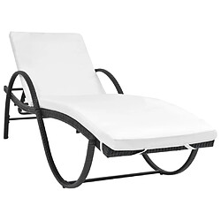 Helloshop26 Transat chaise longue bain de soleil lit de jardin terrasse meuble d'extérieur avec coussin résine tressée noir 02_0012529