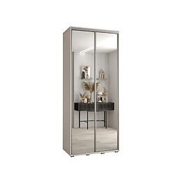 Abiks Meble Armoire à portes coulissantes Davos 2 H235.2 x L100 x P45 2 portes coulissante (Blanc/Blanc/Argent)