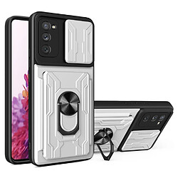 Coque en TPU antichoc avec béquille en anneau et porte-carte blanc pour votre Samsung Galaxy S20 FE