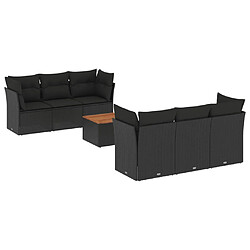 vidaXL Salon de jardin 7 pcs avec coussins noir résine tressée