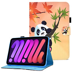 Etui en PU ligne de couture avec support et porte-cartes panda et branche pour votre Apple iPad mini (2021)