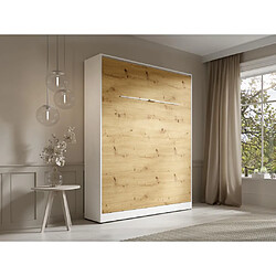 Avis Vente-Unique Lit escamotable 160 x 200 cm - Ouverture verticale manuelle - Avec LEDs - Blanc et naturel - RAPILI