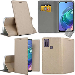 Htdmobiles Housse etui portefeuille avec coque intérieure en silicone pour Motorola Moto G10 / G30 + film ecran - OR MAGNET