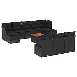 vidaXL Salon de jardin 11 pcs avec coussins noir résine tressée