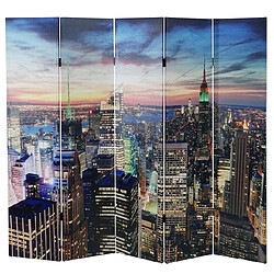 Decoshop26 Paravent séparateur de pièce 5 pans 30 LED 180x200cm motif New York PAR04021