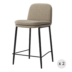 Moloo NOLAN-Chaise de bar en tissu Bouclé Grège et métal noir (x2)