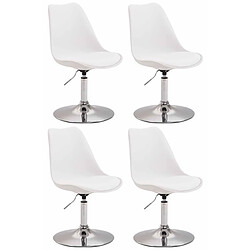 Decoshop26 Lot de 4 chaises de salle à manger pivotante hauteur réglable en plastique blanc et pied trompette métal aspect chromé 10_0001817