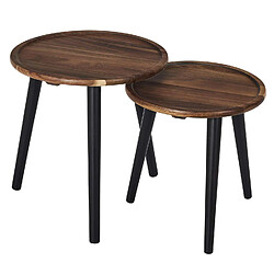 The Home Deco Factory Lot de 2 tables gigognes rondes en acacia VISBY - Marron et noir