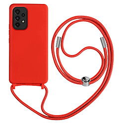 Avizar Coque Cordon Samsung A52 et A52s Semi-rigide Lanière Tour du Cou 80cm Rouge