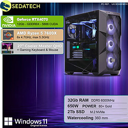 Sedatech Pack PC Gamer ATX Premium • AMD Ryzen 5 7600X • RTX4070 • 32Go DDR5 • 2To SSD M.2 • Windows 11 • Moniteur 27''