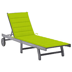 vidaXL Chaise longue de jardin avec coussin Gris Bois d'acacia solide