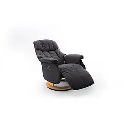 Inside 75 Fauteuil relax manuel PABLO assise confortable en cuir noir piétement bois naturel