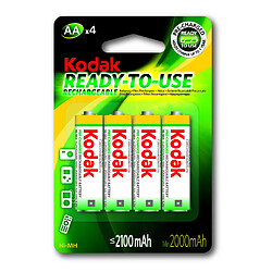 KODAK - Piles rechargeables - Ni-MH - AA / LR06 - 2100 mAh - pack de 4 - Multicolore