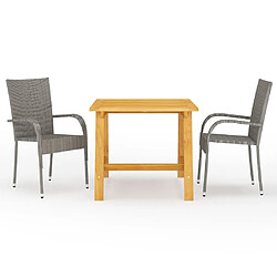 Salle à manger de jardin 3 pcs,Table et chaise à dîner Gris -MN68773