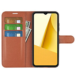 Etui en PU texture litchi, fermoir magnétique avec support pour votre Vivo Y16 4G - marron