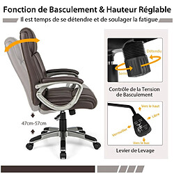 Helloshop26 Chaise de bureau de direction en cuir pu à bascule hauteur réglable chaise de travail ergonomique avec accoudoirs rembourrés pivotante à 360° marron 20_0004838