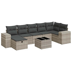 vidaXL Salon de jardin 8 pcs avec coussins gris clair résine tressée