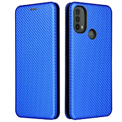 Coque en TPU + PU texture en fibre de carbone, fermeture automatique magnétique avec support bleu pour votre Motorola Moto E30/E40