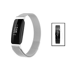 PHONECARE Kit Bracelet Milanese Loop Fermoir Magnétique + Film de Gel Full Cover pour Fitbit Ace 2 - Gris / Transparent