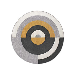 Vente-Unique Tapis rond style design motifs géométriques - D. 160 cm - Gris et ocre - ALBORG