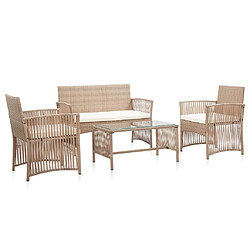 Maison Chic Salon de jardin 4 pcs avec coussins | Ensemble de Table et chaises | Mobilier d'Extérieur Résine tressée Beige -GKD51397