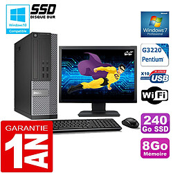 PC DELL 7020 SFF Intel G3220 Ram 8Go Disque 240 Go SSD Wifi W7 Ecran 22" - Occasion