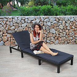 Mendler Chaise longue HWC-A51, polyrotin, bain de soleil, transat de jardin ~ Basic anthracite, coussin gris