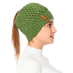 Queue De Cheval Messy Bun Beanie Hats Knit Stretchy Beanie Hats Cap Vert pas cher