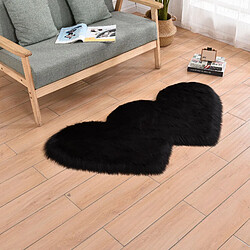 LUUCOZK Tapis moelleux en fausse fourrure pour chambre à coucher, salon-noir-60x90cm double coeur 