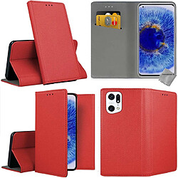 Htdmobiles Housse etui portefeuille avec coque intérieure en silicone pour Oppo Find X5 5G + verre trempe - ROUGE MAGNET