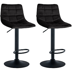 Decoshop26 Lot de 2 tabourets de bar en velours noir base métal noir réglable en hauteur et repose-pieds TDB10628