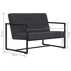 vidaXL Sofa à 2 places avec accoudoirs Gris foncé Acier et tissu pas cher