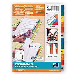 Intercalaire numérique A4 Elba carton 12 onglets multicolores - 1 jeu