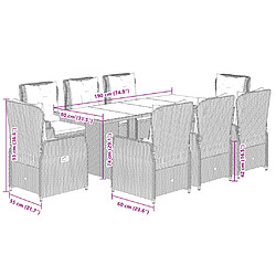 vidaXL Ensemble à manger de jardin et coussins 9 pcs marron poly rotin pas cher